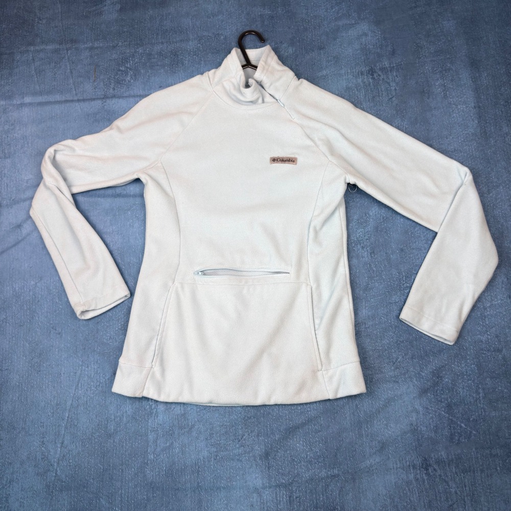 Columbia Womens Fleece Pullover Light Blue Side Zip Funnel Neck XS Pocket